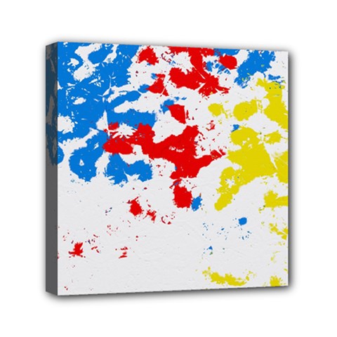 Paint Splatter Digitally Created Blue Red And Yellow Splattering Of Paint On A White Background Mini Canvas 6  X 6  by Nexatart