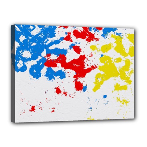 Paint Splatter Digitally Created Blue Red And Yellow Splattering Of Paint On A White Background Canvas 16  X 12  by Nexatart