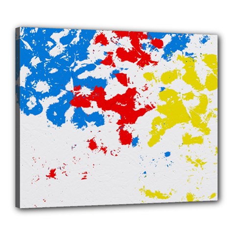 Paint Splatter Digitally Created Blue Red And Yellow Splattering Of Paint On A White Background Canvas 24  X 20  by Nexatart