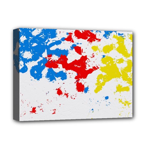 Paint Splatter Digitally Created Blue Red And Yellow Splattering Of Paint On A White Background Deluxe Canvas 16  X 12   by Nexatart