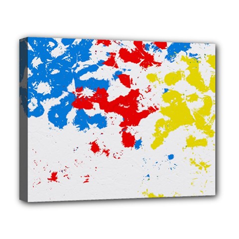 Paint Splatter Digitally Created Blue Red And Yellow Splattering Of Paint On A White Background Deluxe Canvas 20  X 16   by Nexatart