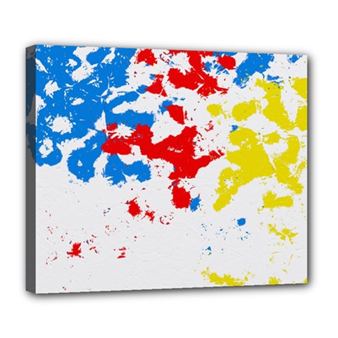 Paint Splatter Digitally Created Blue Red And Yellow Splattering Of Paint On A White Background Deluxe Canvas 24  X 20   by Nexatart