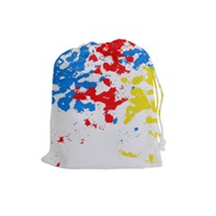 Paint Splatter Digitally Created Blue Red And Yellow Splattering Of Paint On A White Background Drawstring Pouches (large)  by Nexatart