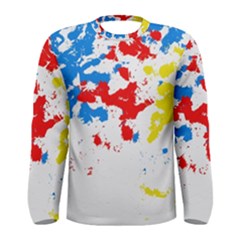 Paint Splatter Digitally Created Blue Red And Yellow Splattering Of Paint On A White Background Men s Long Sleeve Tee