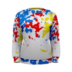 Paint Splatter Digitally Created Blue Red And Yellow Splattering Of Paint On A White Background Women s Sweatshirt by Nexatart