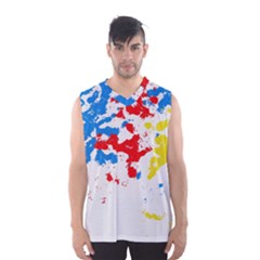 Paint Splatter Digitally Created Blue Red And Yellow Splattering Of Paint On A White Background Men s Basketball Tank Top by Nexatart