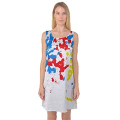 Paint Splatter Digitally Created Blue Red And Yellow Splattering Of Paint On A White Background Sleeveless Satin Nightdress by Nexatart