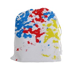 Paint Splatter Digitally Created Blue Red And Yellow Splattering Of Paint On A White Background Drawstring Pouches (xxl) by Nexatart