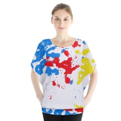 Paint Splatter Digitally Created Blue Red And Yellow Splattering Of Paint On A White Background Blouse