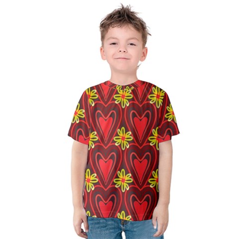 Digitally Created Seamless Love Heart Pattern Kids  Cotton Tee by Nexatart