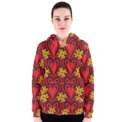 Digitally Created Seamless Love Heart Pattern Women s Zipper Hoodie by Nexatart