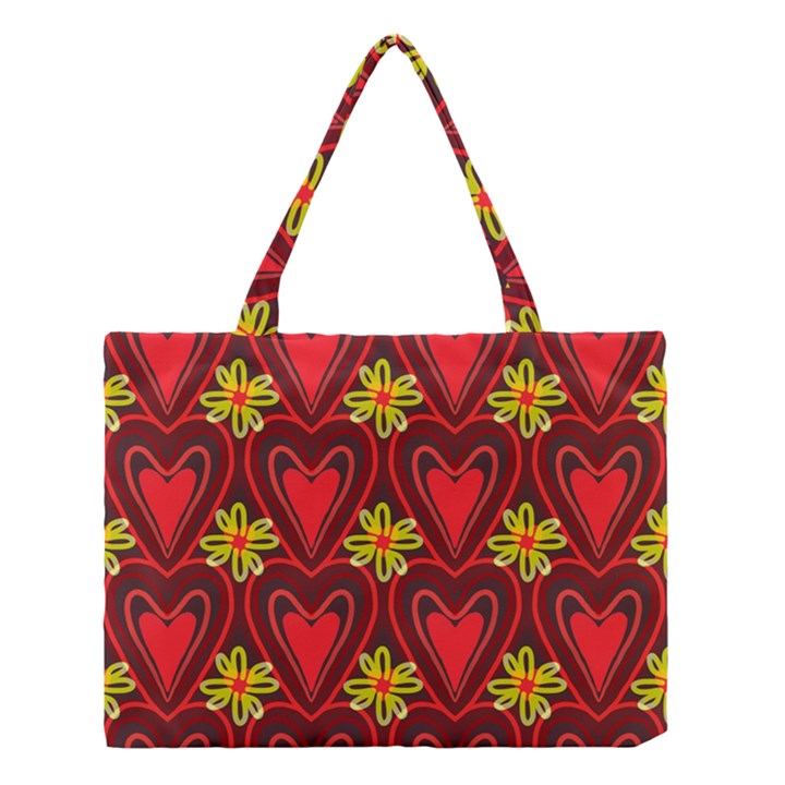 Digitally Created Seamless Love Heart Pattern Medium Tote Bag