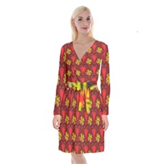 Digitally Created Seamless Love Heart Pattern Long Sleeve Velvet Front Wrap Dress by Nexatart