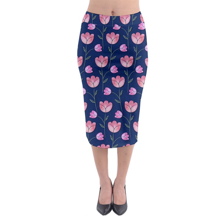 Watercolour Flower Pattern Midi Pencil Skirt