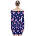 Watercolour Flower Pattern Long Sleeve Off Shoulder Dress View2