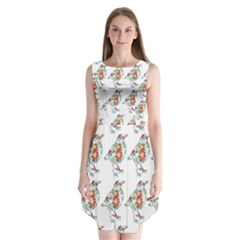 Floral Birds Wallpaper Pattern On White Background Sleeveless Chiffon Dress  