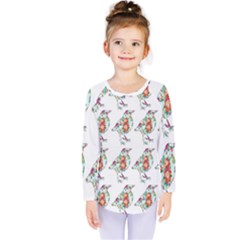 Floral Birds Wallpaper Pattern On White Background Kids  Long Sleeve Tee