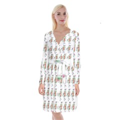 Floral Birds Wallpaper Pattern On White Background Long Sleeve Velvet Front Wrap Dress