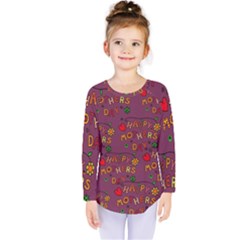 Happy Mothers Day Text Tiling Pattern Kids  Long Sleeve Tee