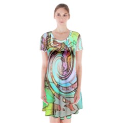 Art Pattern Short Sleeve V-neck Flare Dress