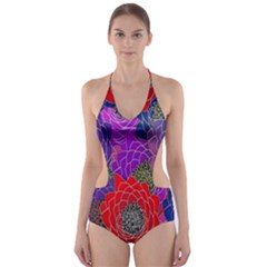 Colorful Background Of Multi Color Floral Pattern Cut-out One Piece Swimsuit by Nexatart