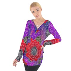 Colorful Background Of Multi Color Floral Pattern Women s Tie Up Tee