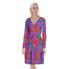 Colorful Background Of Multi Color Floral Pattern Long Sleeve Velvet Front Wrap Dress by Nexatart