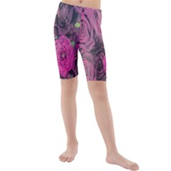 Oil Painting Flowers Background Kids  Mid Length Swim Shorts by Nexatart