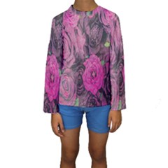 Oil Painting Flowers Background Kids  Long Sleeve Swimwear by Nexatart