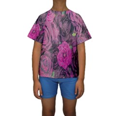 Oil Painting Flowers Background Kids  Short Sleeve Swimwear by Nexatart