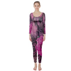 Oil Painting Flowers Background Long Sleeve Catsuit by Nexatart