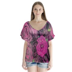 Oil Painting Flowers Background Flutter Sleeve Top by Nexatart