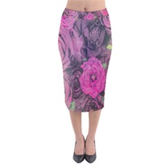 Oil Painting Flowers Background Velvet Midi Pencil Skirt by Nexatart