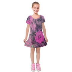 Oil Painting Flowers Background Kids  Short Sleeve Velvet Dress by Nexatart