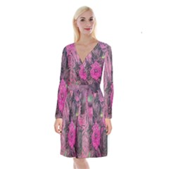 Oil Painting Flowers Background Long Sleeve Velvet Front Wrap Dress by Nexatart