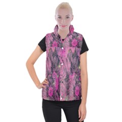 Oil Painting Flowers Background Women s Button Up Puffer Vest by Nexatart