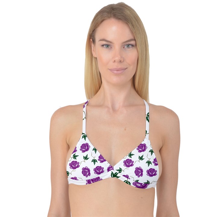 Purple Roses Pattern Wallpaper Background Seamless Design Illustration Reversible Tri Bikini Top