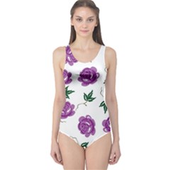 Purple Roses Pattern Wallpaper Background Seamless Design Illustration One Piece Swimsuit by Nexatart