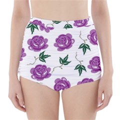 Purple Roses Pattern Wallpaper Background Seamless Design Illustration High-waisted Bikini Bottoms by Nexatart