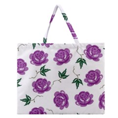 Purple Roses Pattern Wallpaper Background Seamless Design Illustration Zipper Large Tote Bag by Nexatart