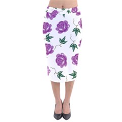 Purple Roses Pattern Wallpaper Background Seamless Design Illustration Velvet Midi Pencil Skirt