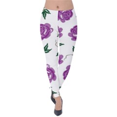 Purple Roses Pattern Wallpaper Background Seamless Design Illustration Velvet Leggings