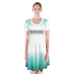 Blue Stripe With Water Droplets Short Sleeve V-neck Flare Dress