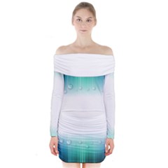 Blue Stripe With Water Droplets Long Sleeve Off Shoulder Dress by Nexatart