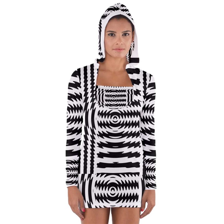 Black And White Abstract Stripped Geometric Background Women s Long Sleeve Hooded T-shirt