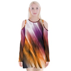 Colourful Grunge Stripe Background Velvet Long Sleeve Shoulder Cutout Dress by Nexatart