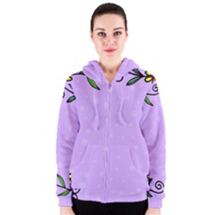 Hand Drawn Doodle Flower Border Women s Zipper Hoodie