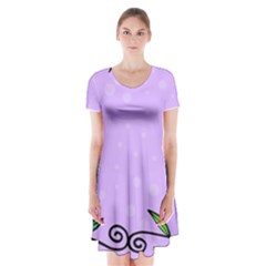 Hand Drawn Doodle Flower Border Short Sleeve V-neck Flare Dress