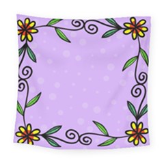 Hand Drawn Doodle Flower Border Square Tapestry (large)