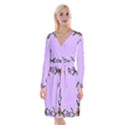 Hand Drawn Doodle Flower Border Long Sleeve Velvet Front Wrap Dress View1